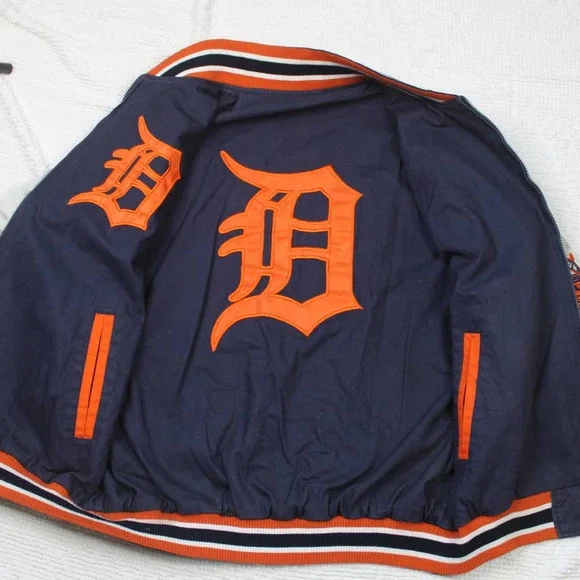 Vintage Detroit Tigers Reversible jacket Silver navy orange Size Large - Picture 5 of 10